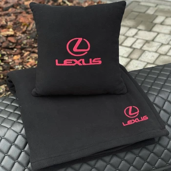 Флисовый набор плед с подушкой, черный, с красной вышивкой LEXUS, AUTO COMFORT