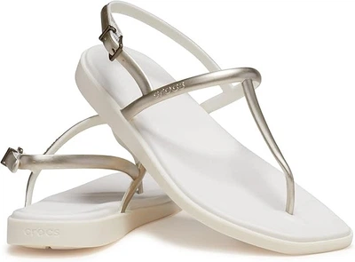 Жіночі сандалі Crocs Miami Thong Flip Metallic Chalk (42-43, сріблястий)