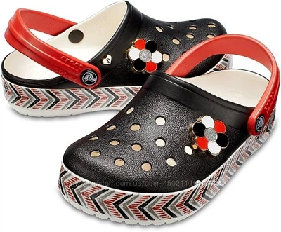 Детские Крокс Крокбенд Чёрные Crocs Drew X Crocband Chevron Clog Black/White (25/26, черный)