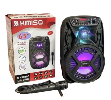 Портативная акустическая колонка Kimiso QS-3603 (6.5") с микрофоном и светомузыкой Для iPOD, iPhone, Android, iPAD