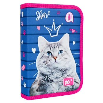 Школьный пенал твердый YES одинарный с клапаном HP-03 Cats