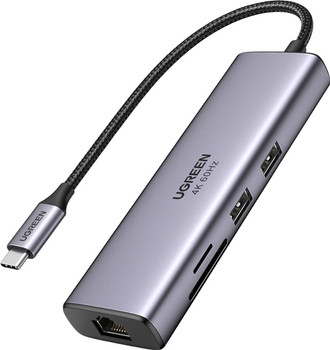 USB-хаб Ugreen CM512 7-in-1 USB-C to 2xUSB 3.2/HDMI/SD/TF/RJ-45/PD 100W Grey (6941876226870)