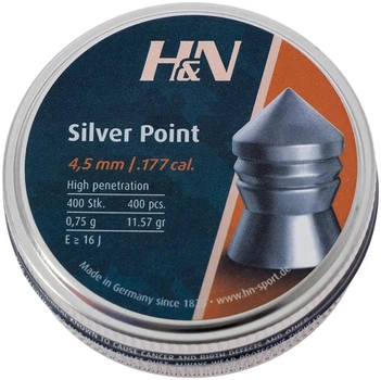 Кулі пневматичні H&N Silver Point кал. 4.5 мм. Вага - 0.75 г. 400 шт/уп