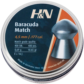 Пули пневматические H&N Baracuda Match. Кал. 4.5 мм. Вес - 0.69 г