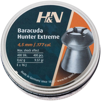 Пули пневматические H&N Baracuda Hunter Extreme. Кал. 4,5 мм. Вес - 0,62 r. 400 шт/уп