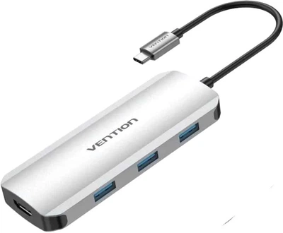 USB-хаб Vention USB-C to HDMI/USB 3.0x3/SD/TF/PD Docking Station Gray 0.15M Aluminum Alloy Type (TOJHB)
