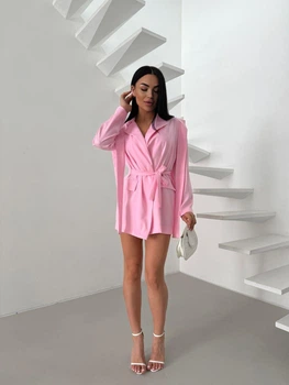 Сукня -піджак в стилі OVERSIZE мод ДЕВ-484, рожевий, 46-48