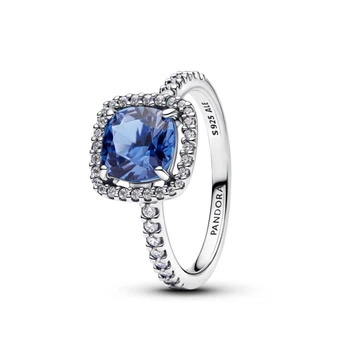 Серебряное кольцо Pandora с синим квадратным камнем 193550C01 50