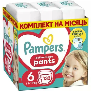 Подгузники-трусики Pampers Active Baby Pants размер 6 (13-19 кг), 132 шт, комплект на месяц