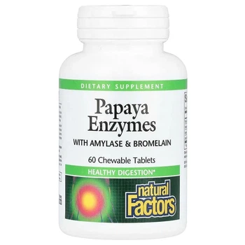 Ферменти папайї з амілазою та бромелаїном Papaya Enzymes Natural Factors 60 жувальних таблеток