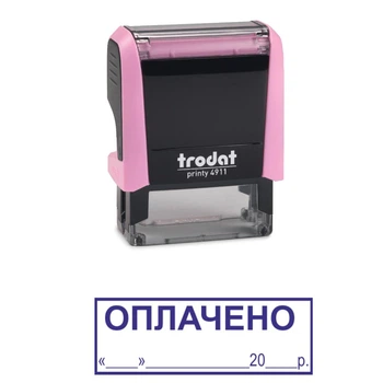 Штамп ОПЛАЧЕНО с местом для даты на автоматической оснастке Trodat 4911 размером 38х14 мм Пастель розовый (в рамке)