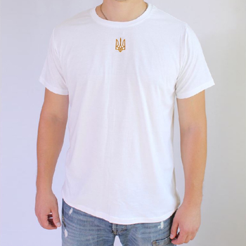Чоловіча футболка з вишивкою Ladan Тризуб 50 Білий (DJ3-M-TRYZUBMAL4-WHITE)