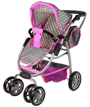 Wózek dla lalek spacerówka Alice 2 w 1 gondola torba gwiazdki różowy 14956 (5905515354325)