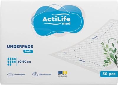 Пелюшки гігієнічні поглинаючі Actilife Med Basic 60 х 90 см 30 шт (4820174981488)