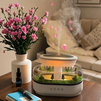 Зволожувач повітря Raindrop UKC Green FlorAir з функцією ароматерапії Арт 286 "Зелений пейзаж", білий