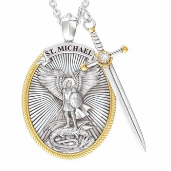 Підвіска Щит і меч Архангела Михаїла/Angel Shield St. Michael Срібло/Золото 35*25 мм Fashion Jewelry