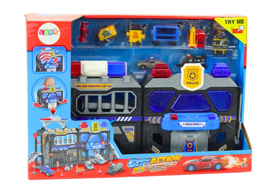 Zestaw rozszerzalnych torów LEAN Toys garażowych w walizce światła i dźwięki policyjne 18709 (5905991019084)