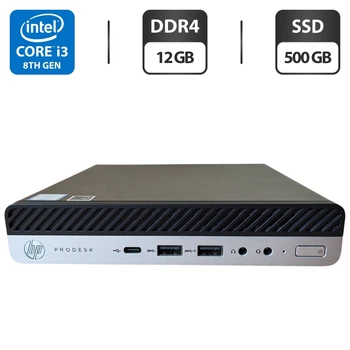 Неттоп HP ProDesk 600 G4 Desktop Mini USFF / Intel Core i3-8100T (4 ядра по 3.1 GHz) / 12 GB DDR4 / 500 GB SSD M.2 / Intel UHD Graphics 630 / Wi-Fi / Bluetooth / Windows 11 Pro / Блок питания б/у