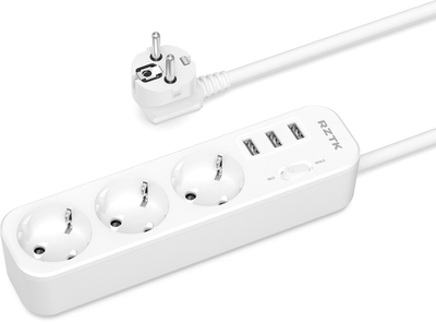 Сетевой фильтр-удлинитель RZTK Power Strip 3+3 USB-A White