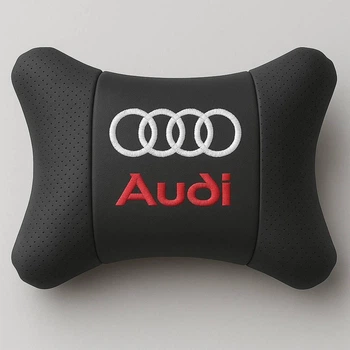 Автомобильная подушка под шею на подголовник с логотипом AUDI с красной надписью