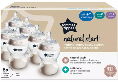 Набір пляшечок Tommee Tippee Natural Start Slow-Flow Anti-colic 260 мл 6 шт (5010415227324)