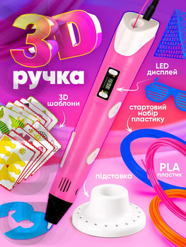 3д ручка з LCD дисплеєм набір дитячий творчий 3d PEN3 з Еко Пластиком PLA, Трафаретами Рожева