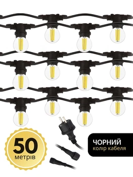 Вулична ретро гірлянда нитка на 100 ламп LED Edison 50м 220В на вулицю будинок дачу альтанку Retro декор вулиці вуличні гірлянди Белт Лайт ( без ламп )