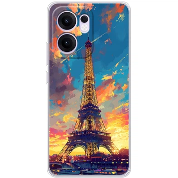 Силиконовый Чехол с Картинкой для OPPO Reno 13 F Принт (Париж, Эйфелева Башня) (65482-ysm038)