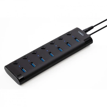 Концентратор Vinga USB3.0 to 7*USB3.0 1m cable with Switch and Power Adapter (VHA3A7B) (247870)