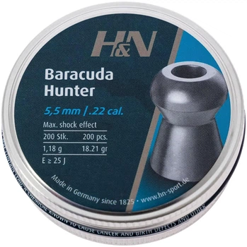 Кулі пневматичні H&N Baracuda Hunter. Кал. 5.5 мм. Вага - 1.18 г. 200 шт/уп