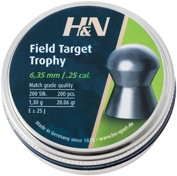 Пули пневматические H&N Field Target Trophy. Кал. 6.35 мм. Вес - 1.30 г. 200 шт/уп