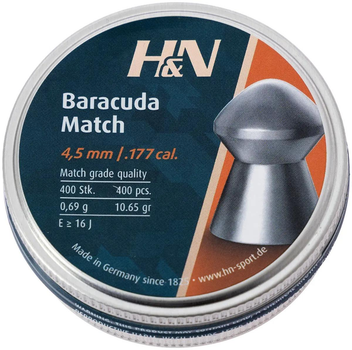Пули пневматические H&N Baracuda Match кал. 4.51 мм. Вес - 0.69 г. 400 шт/уп