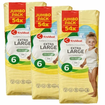 Дитячі підгузники Kruidvat 6 Extra Large JUMBOPACK (15-20 кг), 162 шт