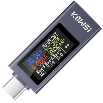 Багатофункціональний USB тестер KOWSI KWS-2302C Type-C QC3.0 / 4-30V / 12A. Цифровий ватметр, вольтметр, амперметр постійного струму, напруги для зарядок, павербанків, акб, кабелів.