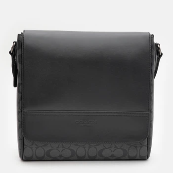 Сумка планшет через плечо мужская из натуральной кожи средняя Coach Houston Black Grey BG-COA-8 Черная (193971637945)