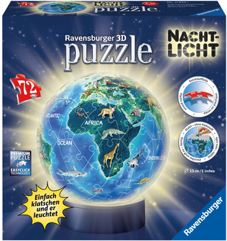 Пазл 3D Ravensburger Night Light Земля в ночі 72 елемента 118441 (4005556118441)