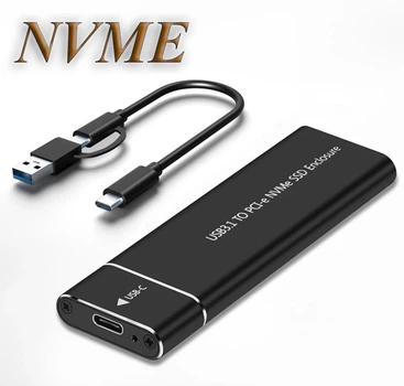 Внешний карман Type-C 3.1 m.2 NVME PCIe SSD USB3.0+Type-c 3.1 M-Key Черный 10Mbps