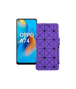 Чохол-книжка з екошкіри для телефону OPPO A74 Фіолетовий ромб