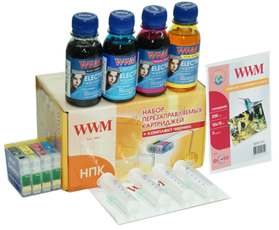 Комплект перезаправляемых картриджей WWM Epson с чипами + чернила Electra (4х100 г) (RC.T17NU)