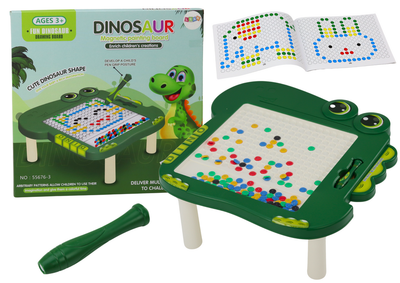 Stolik - układanka magnetyczna LEAN Toys Dinozaur, zielona, rysik i książeczka ze wzorami (5905991006374)