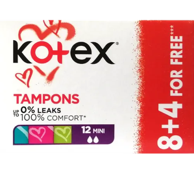 Тампони, Kotex Mini, 8+4 шт
