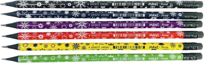 Набір чорнографітних олівців Maxi Starry HB загострених з гумкою 12 шт (MX14938)