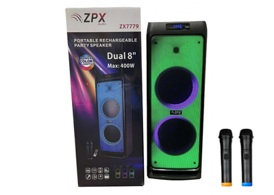 Колонка аккумуляторная ZPX-7779 partybox c радиомикрофонами (400W/USB/BT/FM/TWS)