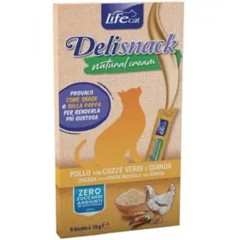 Ласощі для котів Lifecat Cream snack з куркою мідіями та кіноа 15 г х 6 шт(8034105424234)