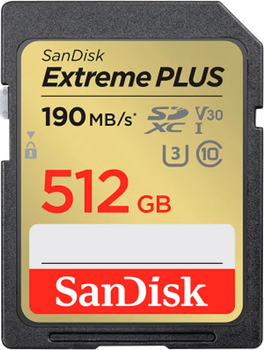 Карта пам'яті SanDisk Extreme PLUS SDXC 512GB Class 10 UHS-I U3 V30 (619659199036)