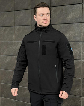 Куртка Pobedov Shadow SoftShell + ПОДАРУНОК прапор України чорна розмір 3XL