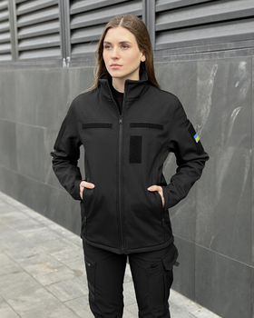 Жіноча Куртка Pobedov Shadow Soft Shell на мікрофлісі + ПОДАРОК ​​шеврон чорна розмір 3XL