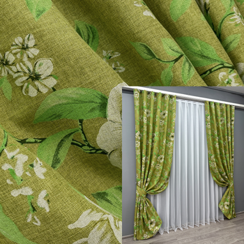 Комплект готових штор VR-Textil Льон з квітковим принтом "Прованс" № 1726ш Оливковий 150х270 см 2 шт (33-0636)
