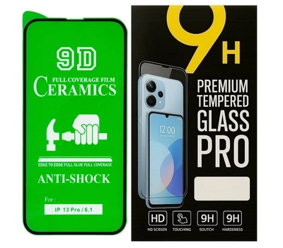 Протиударна захисна плівка Ceramics 9D для Apple iPhone 13 Pro з чорною рамкою, глянцева