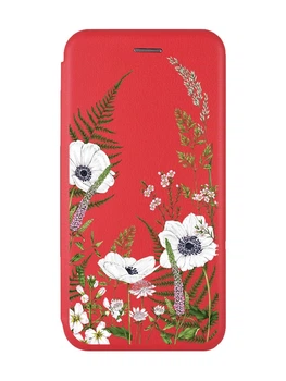 Чехол-книжка с рисунком для Xiaomi Redmi Note 12 Красный :: Цветы полевые (принт 363)